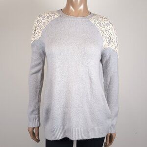 3/$20 Forever 21 Crochet Overlay Sweater Winter Pullover Slouchy Ribbed Grey